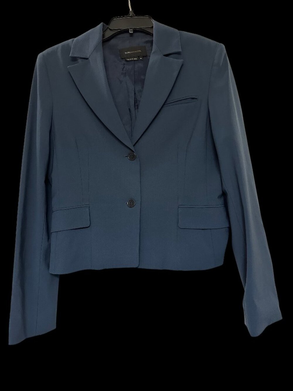 BCBG Women's Max Azria Cropped Blazer M Steel Blue 100% Wool Lined Two Button